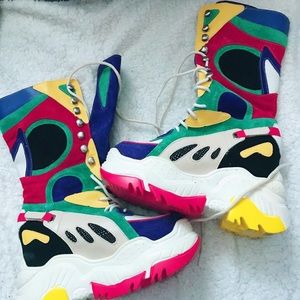 Platform color block boots